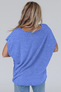 Oversized Blue Top  | Sky Blue Crochet Lace Detail Tee