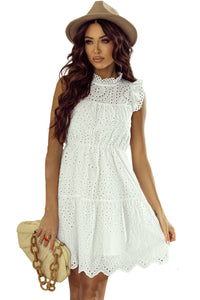 White Elegant Hollowed Flutter A-line Short Dress | Dresses/Mini Dresses