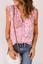 Load image into Gallery viewer, Pink Floral Print Drawstring Frill Trim Sleeveless Top | Tops/Tank Tops
