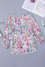 Load image into Gallery viewer, Green Floral Print Puffy Sleeve Loose Blouse | Tops/Blouses &amp; Shirts
