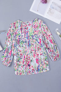 Green Floral Print Puffy Sleeve Loose Blouse | Tops/Blouses & Shirts