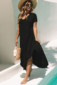 Black V Neck Hidden Pocket Splits Maxi T-shirt Dress | Dresses/T Shirt Dresses