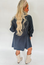 Load image into Gallery viewer, Sail Blue 3/4 Ruffled Sleeve Buttoned Crinkled Shirt Dress | Dresses/Mini Dresses
