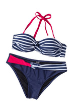 Load image into Gallery viewer, Blue Halter Bandeau Striped Bikini | Swimwear/Bikinis
