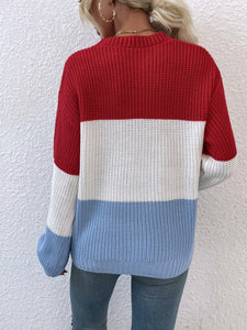 Color Block Round Neck Sweater