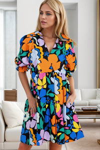 Womens Mini Dress-Printed Johnny Collar Half Sleeve Mini Dress | top