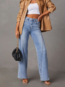 Blue Jeans-High Waist Straight Blue Jeans with Pockets | Blue Jeans