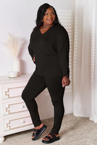 Basic Bae Full Size V-Neck Soft Rayon Long Sleeve Top and Pants Lounge Set | leggings