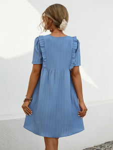 Womens Mini Dress-Tie Neck Short Sleeve Mini Dress | Dress