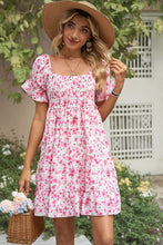 Load image into Gallery viewer, Womens Mini Dress-Smocked Printed Flounce Sleeve Mini Dress | Dress
