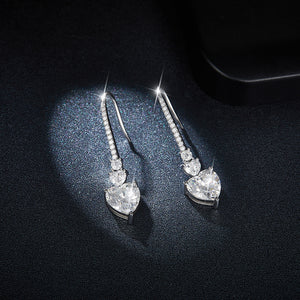 Moissanite Earrings-5.44 Carat 925 Sterling Silver Moissanite Heart Drop Earrings