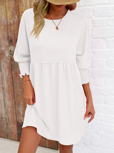 Womens Mini Dress-Round Neck Lantern Sleeve Mini Dress | Dress