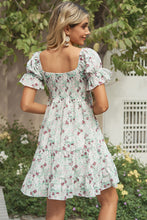 Load image into Gallery viewer, Womens Mini Dress-Smocked Printed Flounce Sleeve Mini Dress | Dress
