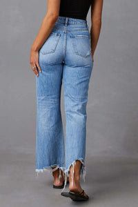 Blue Jeans-Distressed Raw Hem Blue Jeans with Pockets | Blue Jeans