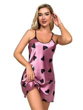 Load image into Gallery viewer, Womens Mini Dress-Heart Print Spaghetti Strap Mini Lounge Dress | pajamas
