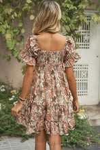 Load image into Gallery viewer, Womens Mini Dress-Smocked Printed Flounce Sleeve Mini Dress | Dress
