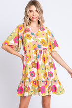 Load image into Gallery viewer, Womens Mini Dress-GeeGee Full Size Floral V-Neck Ruffle Trim Mini Dress | Dress
