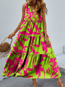 Womens Dress-Tiered Printed V-Neck Sleeveless Dress | Dresses/Maxi Dresses