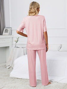 Womens Loungewear-Printed V-Neck Top and Pants Lounge Set | pajamas