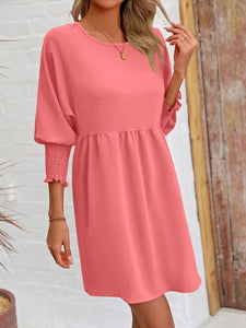 Womens Mini Dress-Round Neck Lantern Sleeve Mini Dress | Dress