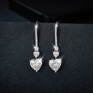 Moissanite Earrings-5.44 Carat 925 Sterling Silver Moissanite Heart Drop Earrings | moissanite earrings