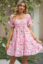 Load image into Gallery viewer, Womens Mini Dress-Smocked Printed Flounce Sleeve Mini Dress | Dress
