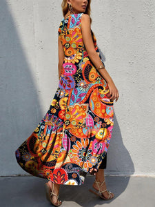 Womens Dress-Tiered Printed V-Neck Sleeveless Dress | Dresses/Maxi Dresses