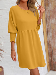 Womens Mini Dress-Round Neck Lantern Sleeve Mini Dress | Dress