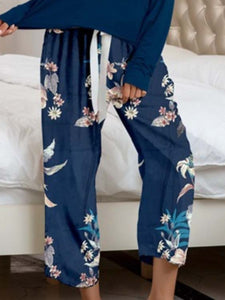 Womens Loungewear-Round Neck Top and Printed Pants Lounge Set | pajamas