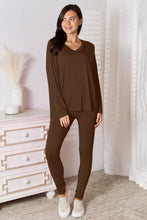 Load image into Gallery viewer, Basic Bae Full Size V-Neck Soft Rayon Long Sleeve Top and Pants Lounge Set | leggings
