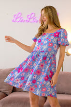 Load image into Gallery viewer, Womens Mini Dress-Colorful BiBi Floral Puff Sleeve Mini Dress | Dress
