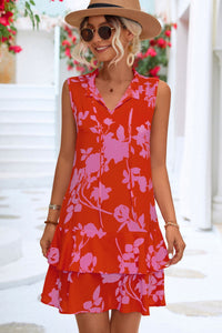 Womens Dress-Printed Tie Neck Sleeveless Dress | Dresses/Mini Dresses