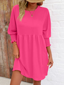 Womens Mini Dress-Round Neck Lantern Sleeve Mini Dress | Dress