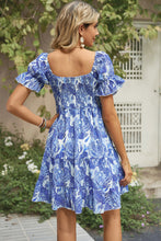 Load image into Gallery viewer, Womens Mini Dress-Smocked Printed Flounce Sleeve Mini Dress | Dress
