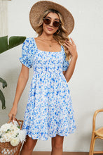 Load image into Gallery viewer, Womens Mini Dress-Smocked Printed Flounce Sleeve Mini Dress | Dress
