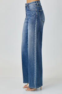 Blue Jeans-RISEN High Waist Wide Leg Blue Jeans | Blue Jeans