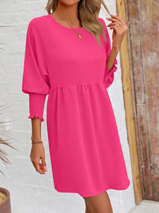 Womens Mini Dress-Round Neck Lantern Sleeve Mini Dress | Dress