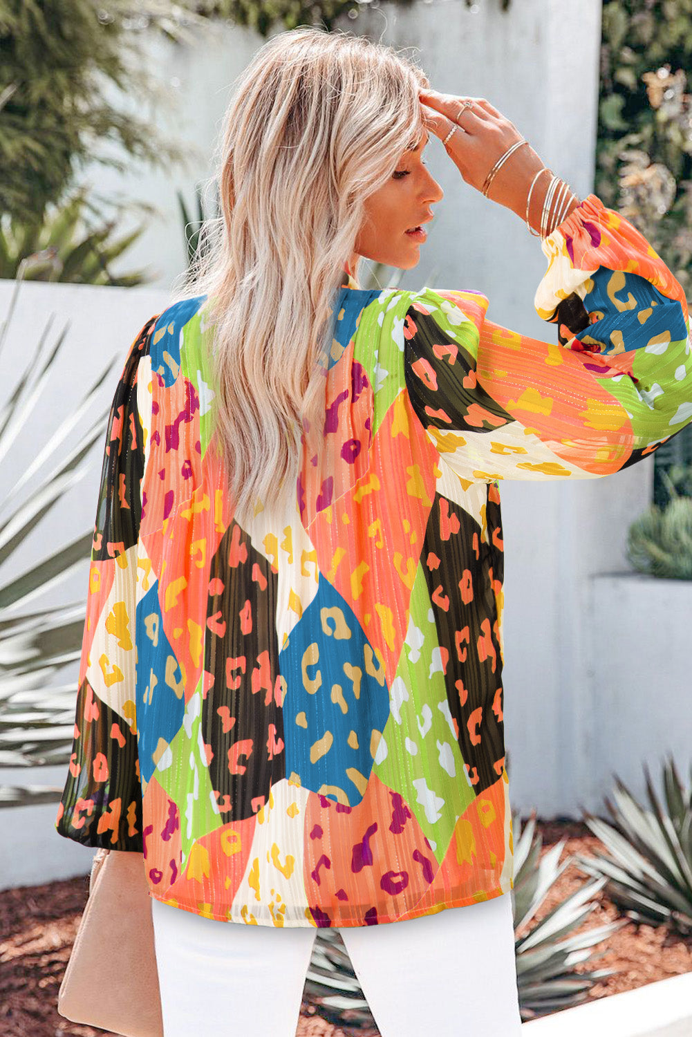 Womens Blouse-Printed Notched Long Sleeve Blouse | Tops/Blouses & Shirts