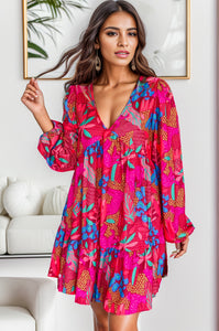 Womens Mini Dress-Printed Balloon Sleeve Mini Dress | Dress