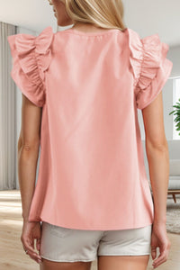 Womens Blouse-Ruffled Round Neck Cap Sleeve Blouse | Tops/Blouses & Shirts