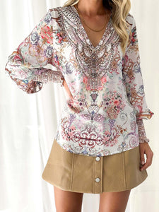 Womens Blouse-Printed V-Neck Long Sleeve Blouse | Tops/Blouses & Shirts