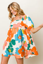 Load image into Gallery viewer, Womens Mini Dress-Colorful BiBi Floral Puff Sleeve Mini Dress | Dress
