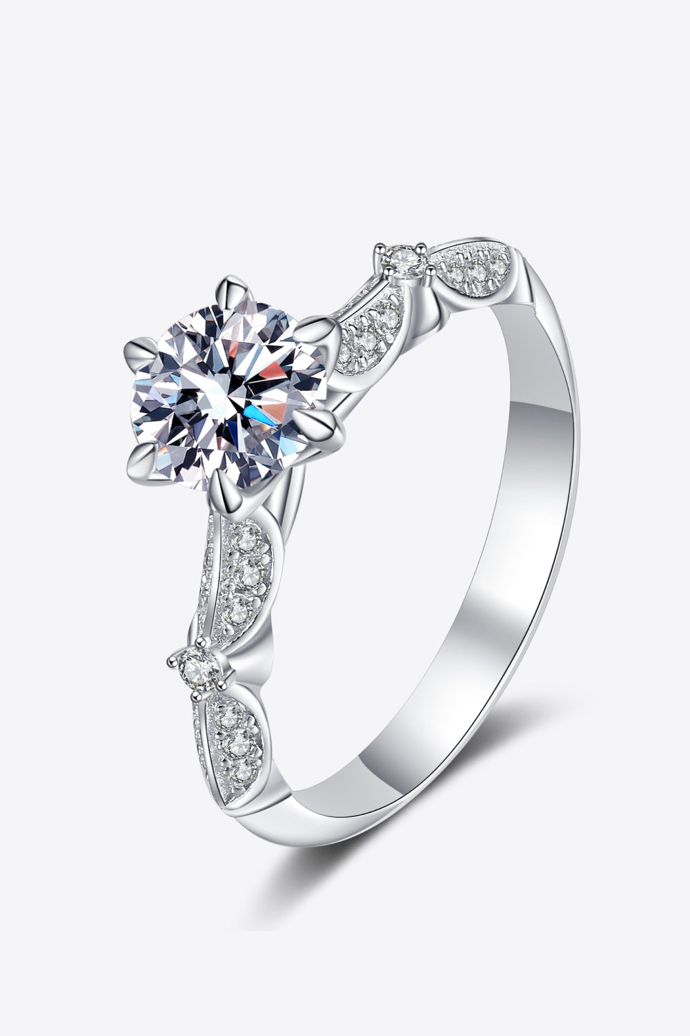 Moissanite Ring-925 Sterling Silver Inlaid Moissanite 6-Prong Ring | moissanite ring