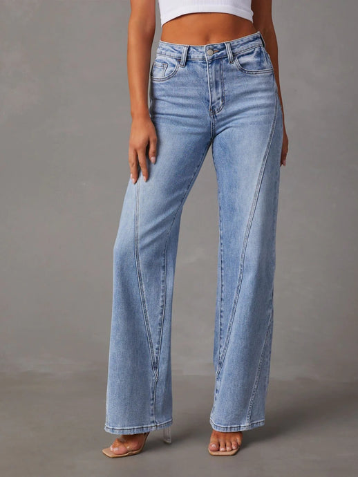 Blue Jeans-High Waist Straight Blue Jeans with Pockets | Blue Jeans