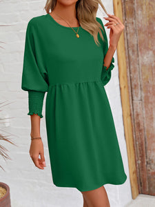 Womens Mini Dress-Round Neck Lantern Sleeve Mini Dress | Dress