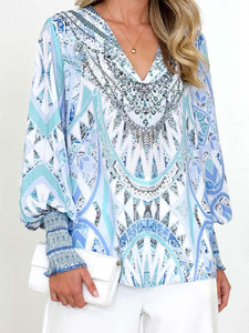 Womens Blouse-Printed V-Neck Long Sleeve Blouse | Tops/Blouses & Shirts