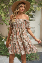 Load image into Gallery viewer, Womens Mini Dress-Smocked Printed Flounce Sleeve Mini Dress | Dress
