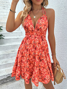 Womens Floral Dress-Floral Halter Neck Backless Dress | Dresses/Mini Dresses