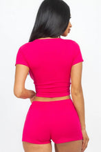 Load image into Gallery viewer, BodyCon Shorts Set | Hot Pink Cropped Tank Top And Shorts Set
