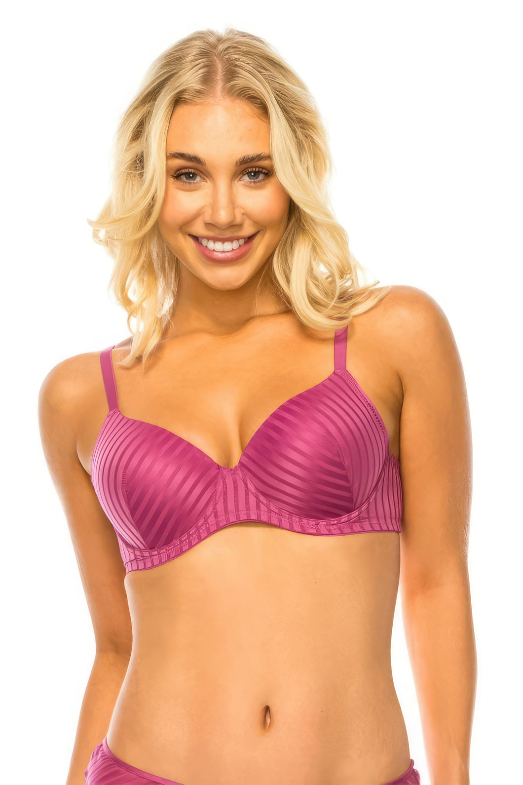 Womens Lingerie Bra-Rose Pink Stripe Lace Bra